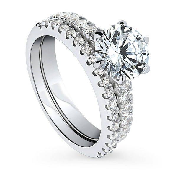 BERRICLE Sterling Silver Solitaire Wedding Engagement Rings 2 Carat Round Cut Cubic Zirconia CZ Ring Set for Women, Rhodium Plated Size 9