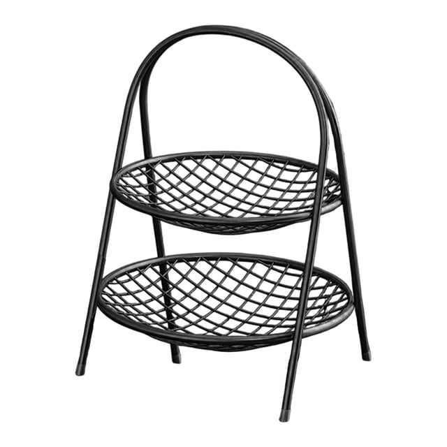 Cesta de frutas de hierro portátil moderna para pan, cebolla y restaurante. Negro de 2 niveles