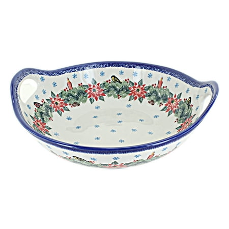 

Blue Rose Polish Pottery Red Wreath Deep Bowl with Handles