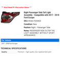 thumbnail image 2 of Right Passenger Side Tail Light Assembly - Compatible with 2017 - 2018 Ford Escape, 2 of 2
