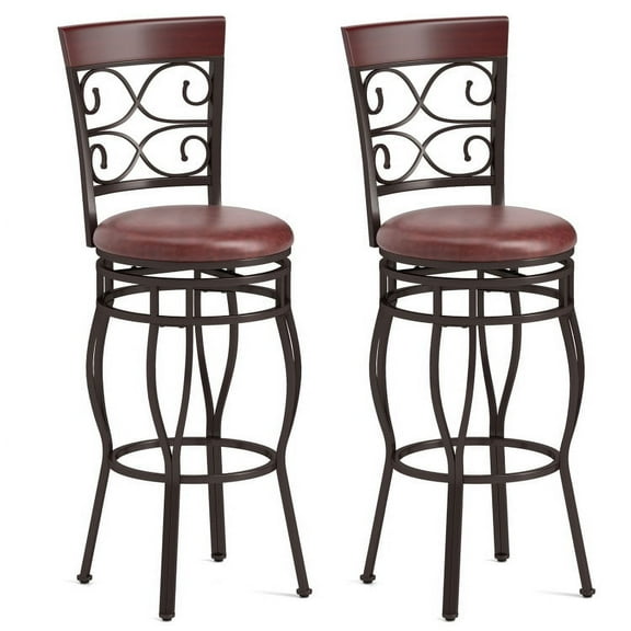 Set of 2 30 Inch Bar Stool with Backrest and Footrest