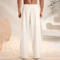 thumbnail image 4 of LWavelet Mens Linen Wide Leg Pants Elastic Waist Button Detail Summer Pants Beige M, 4 of 6