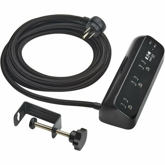 Eaton Tripp Lite Series Protect It! 3-Outlet Surge Protector with 2 USB-C Ports, 5-15R Outlets, 900 Joules, 30W PD Charging, Desk Clamp, 10 ft. (3 m) Braided Cord, Black