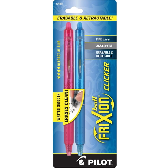 Bolígrafos de tinta de gel PILOT FriXion Clicker Fine Point, paquete de 2
