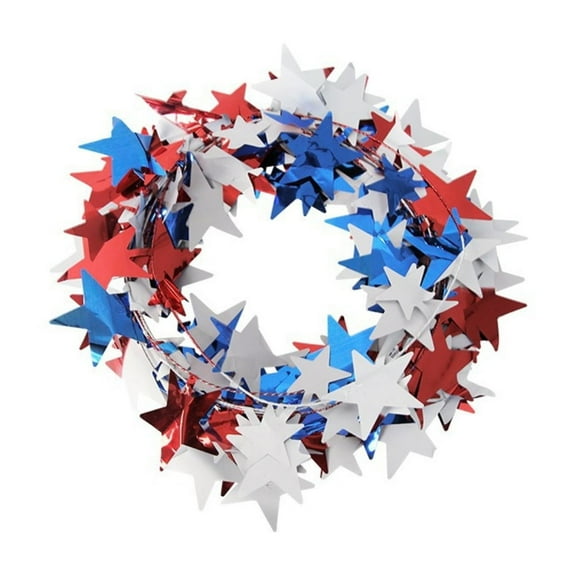 XIANXIAN 25Ft Independence Day Garland with Red White Wire Stars and Pull Flowers, Patriotic July 4th Porch Wall Fireworks Party Vine Decoration for Home Office Outdoor Decor