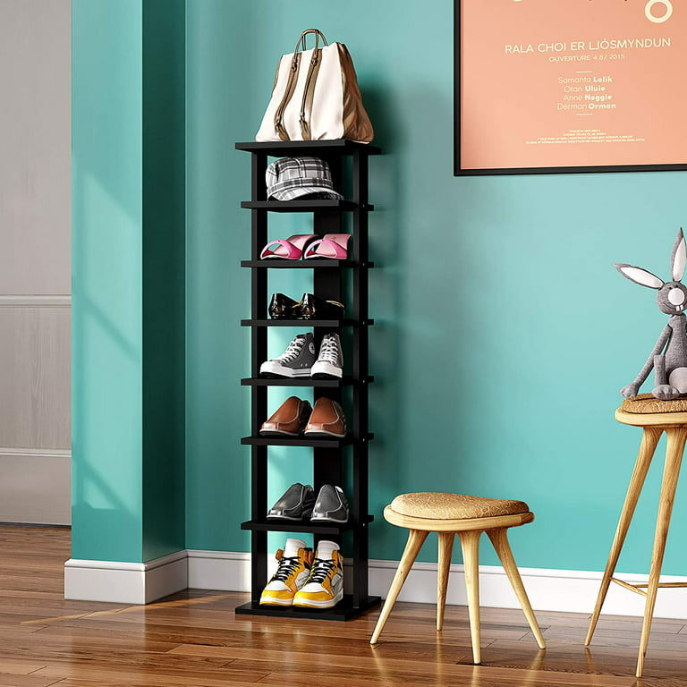 Bamboo Shoe Rack Vertical Shoe Rack for Small Spaces, Tall Narrow Shoe Rack  Organizer for Closet Entryway Corner Garage and Bedroom,Skinny Shoe Shelf  Free Stackable DIY Space Saving Storage