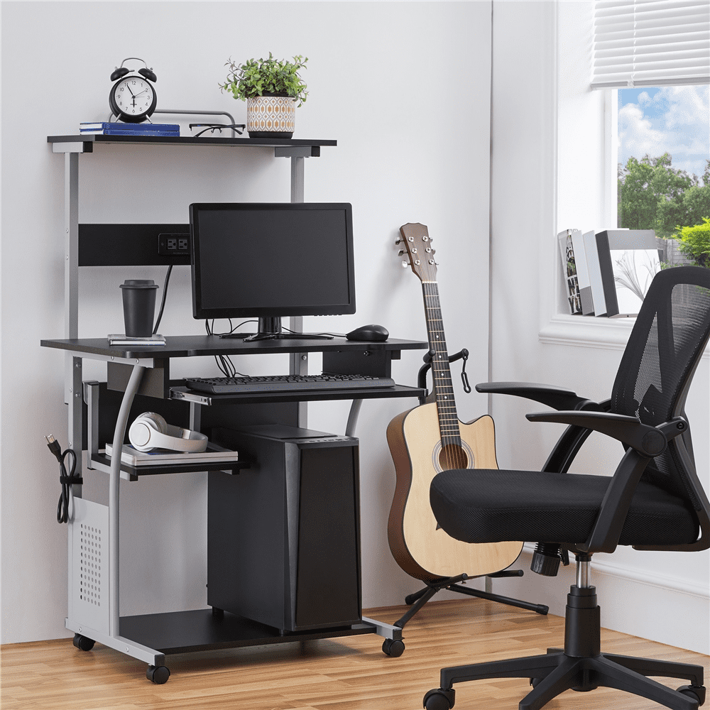 Yaheetech 3 Tiers Computer Desk with Charging Station for Home Office,Black
