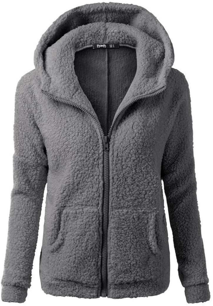 Women Jacket, Ladies Winter Hooded Sweater Coat Zipper Warm Wool Coat