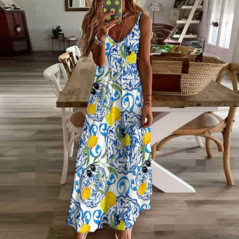 Summer citrus mosaic background Mediterranean style lemon fruit pattern  Sleeveless Dress summer clothes Women's evening dress - Walmart.com