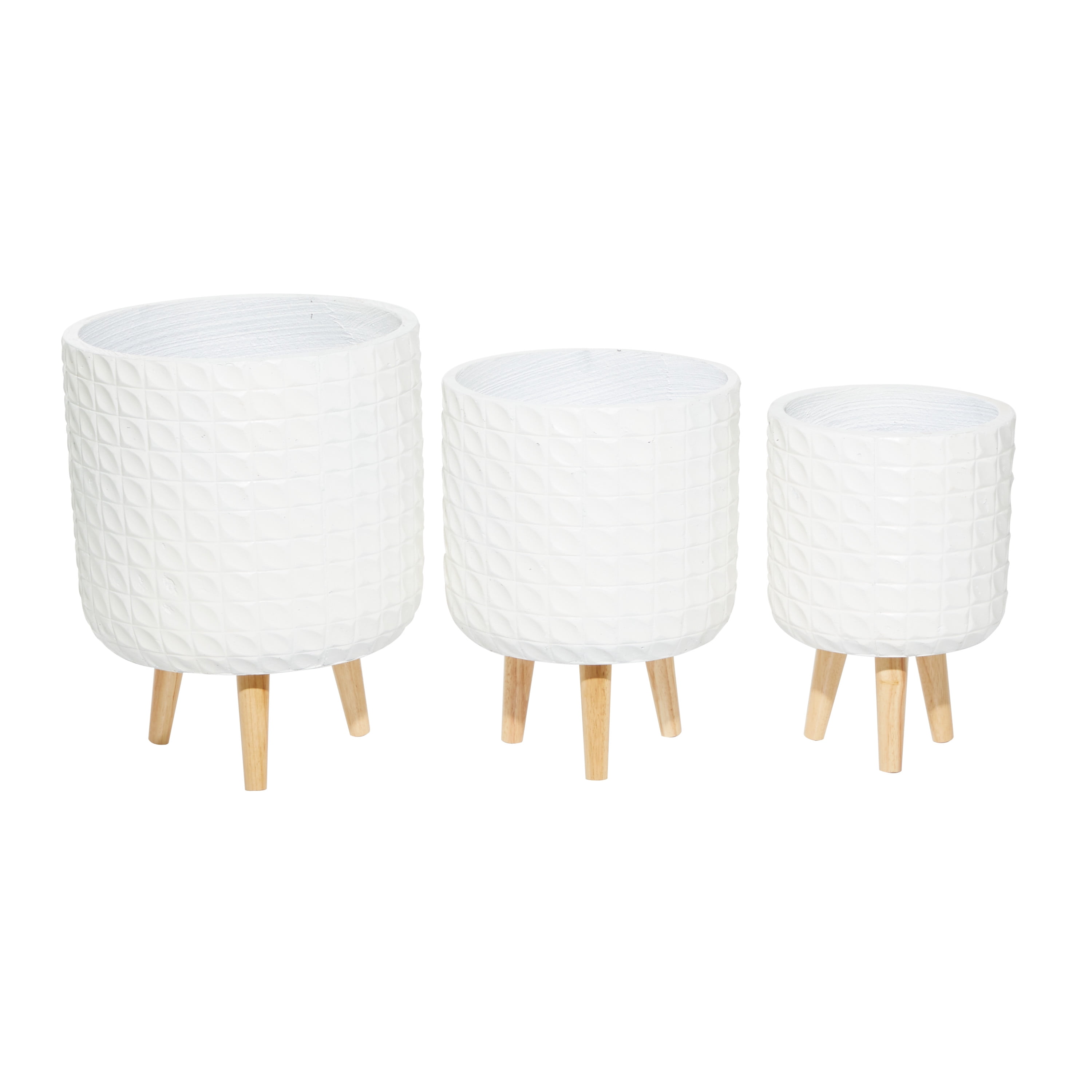 CosmoLiving by Cosmopolitan 18", 16", 14"H Indoor Outdoor White Magnesium Oxide Planter with Wood Legs (3 Count)