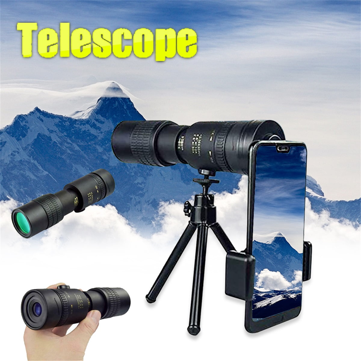 10-300×40mm Monocular Telescopes 4K 10-300X40mm Super Telephoto Zoom Portable Monocular Telescope with Tripod and Clip 
