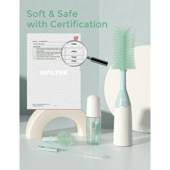 Momcozy Portable Bottle Brush Set - Baby Bottle Cleaner Kit with Silicone Brush, Nipple Brush, Straw Brush, Soap Dispenser, Drying Rack - 6 in 1 Bottle Cleaning Tool for Home and Travel 1 Set Green