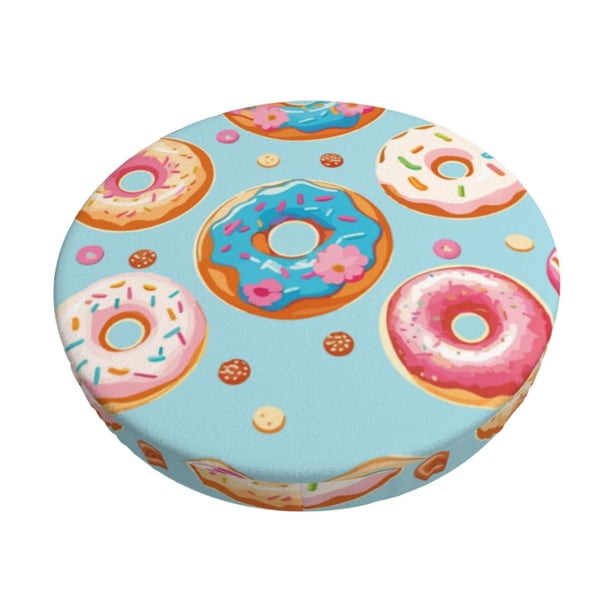 Disketp Colorful Donut Funda Redonda para Taburete, Funda de Cojín para Silla de Bar Suave y Elástica-13 inch