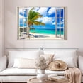 thumbnail image 2 of Elephant Stock Window Scene Wall Art - Horizontal Canvas Wall Art - Living Room Wall Decor - Beach Canvas - Blue And Green Decor - 48" x 32", 2 of 8