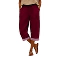 thumbnail image 6 of JJHGVB Cotton Linen Capri Pants crop pants for women womens capris for summer Striped linen capris for women Summer Long Shorts mid-calf length Slacks women's capris Capris for Women A674-Wine S, 6 of 7