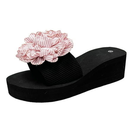 OJSFQUFP Sandals Womens Ladies Shoes Wedge Thick Sole Comfortable Big Flower Sandals Slippers Fashion Flower Beach Slippers Cute Slippers for Women Pink 39