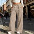 thumbnail image 2 of Women's Soft Fleece Lined Sweatpants Drawstring Elastic High Waist Loose Wide Leg Pants Fall Winter Casual Jogger Pants with Pockets Beige, 2 of 9