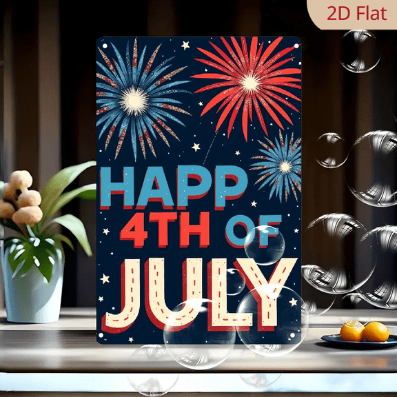 Decorative Sign & Plaque, 4th of July Sign Vintage Independence Day Metal Sign Fireworks Print Aesthetic for Garden Yard Bar Porch Home Bedroom Kitchen Wall Decor Gift 8 X 12 in