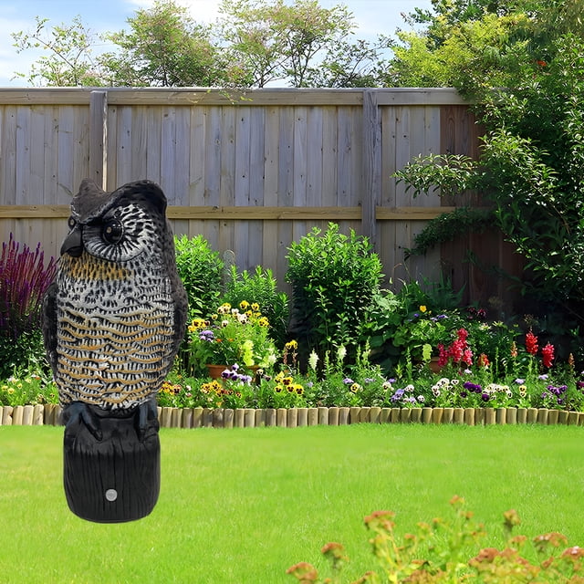 pitrice Handmade Plastic Owl Statue With Terrifying Sound And Bright Eyes Bright Eyed Bird Repellent Device