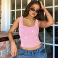 thumbnail image 5 of Y2K Women'S Rhinestone Decorated Ribbed Square Neck Sleeveless Cropped Top Pink L, 5 of 8