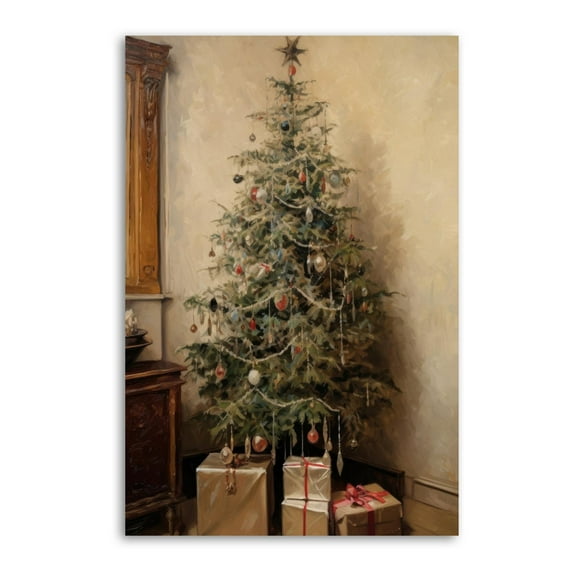 Christmas Retro Christmas Tree Wall Art Poster Scroll Canvas Painting Picture Living Room Decor Home 16x24inch(40x60cm)