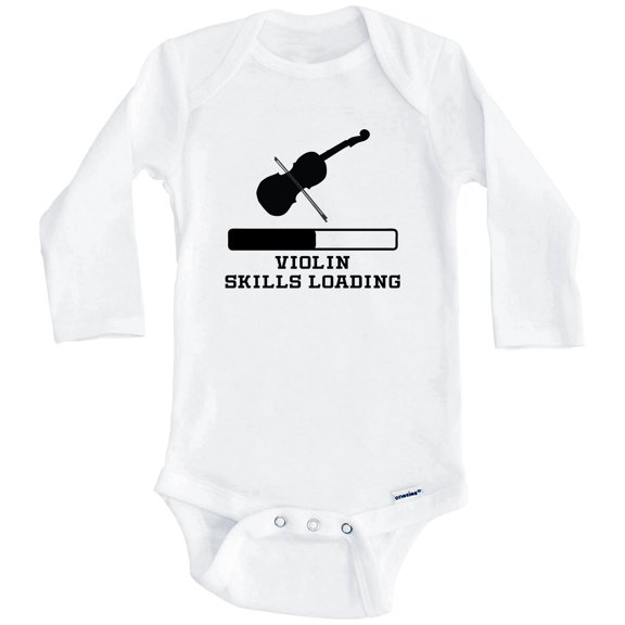 Violin Skills Loading Funny Musician Humor One Piece Baby Bodysuit (Long Sleeve), 0-3 Months White