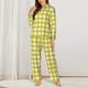 thumbnail image 2 of Balery Yellow Checkboard Conjunto de Pijama con Estampado para Mujer, Conjunto de Dos Piezas con Manga Larga, Ropa de Dormir Suave con Bolsillos, Pijamas Cómodos-Large, 2 of 7