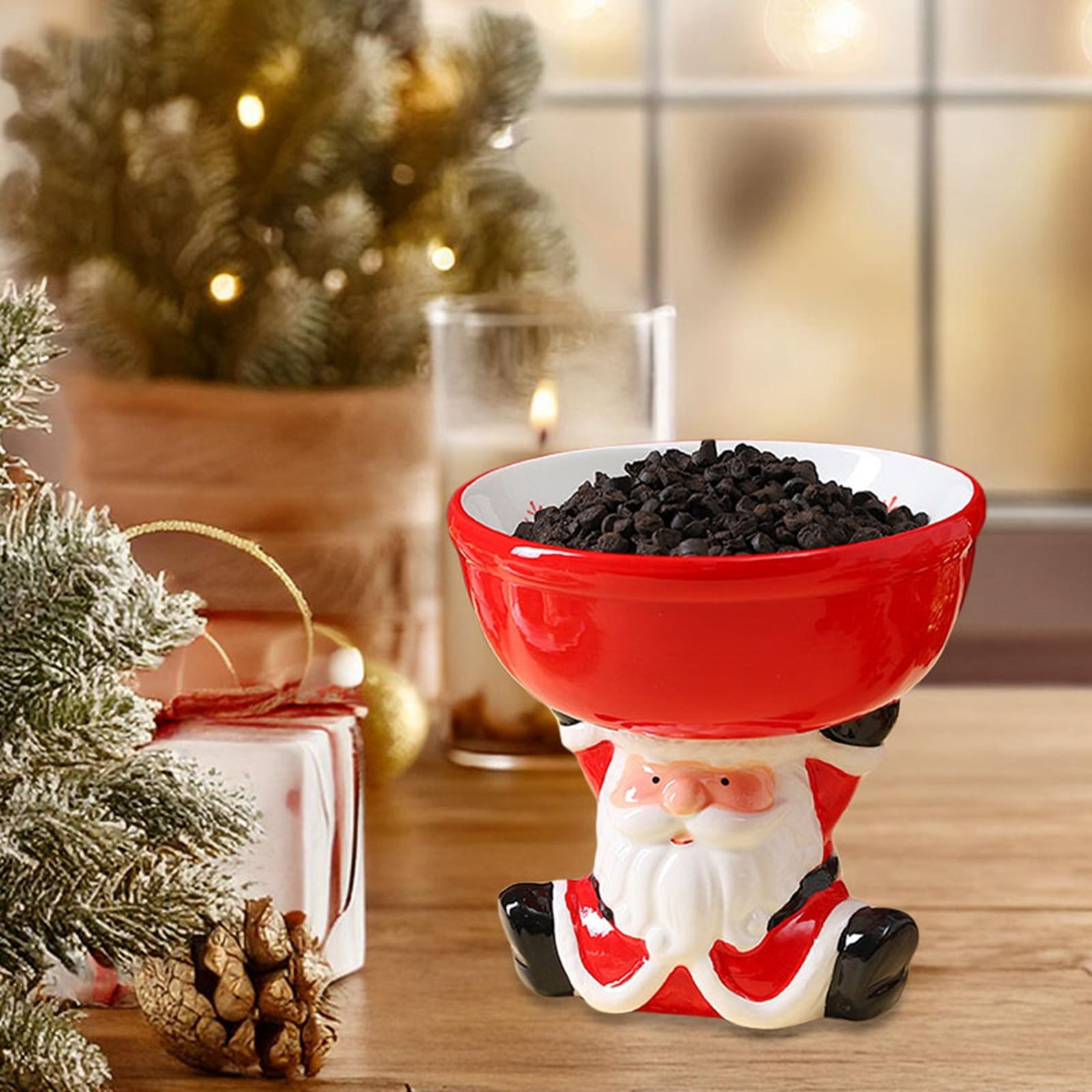 Gytml Ceramic Christmas Pet Bowl With Santa Claus Base,Multi-Functional Container For Candy, Treats & Pet Feeding,3D Festive Pet Storage Bowl For Parties & Home Use Red 16x15.2cm