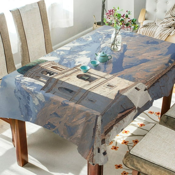 BZSMCE Square Tablecloth White Bell Tower Pattern Tableclothes