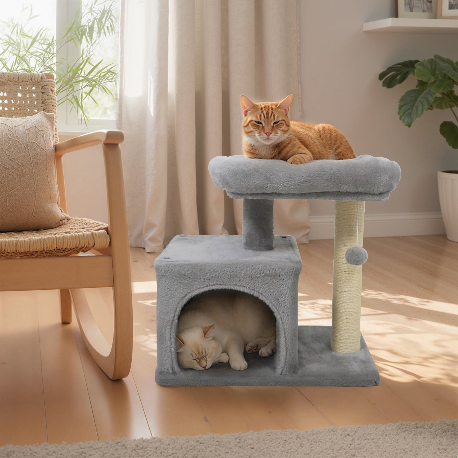 Gymax 19.5'' Small Cat Tree w/Large Padded Plush Perch Condo Sisal Scratching Posts Light Grye