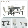 thumbnail image 4 of Dining Table Set, 6-Piece Kitchen and Dining Room Sets, Retro Rectangular Kitchen Table with Unique Legs and 4 Upholstered Chairs and 1 Bench for Dining Room and Kitchen, Gray Wash, 4 of 9