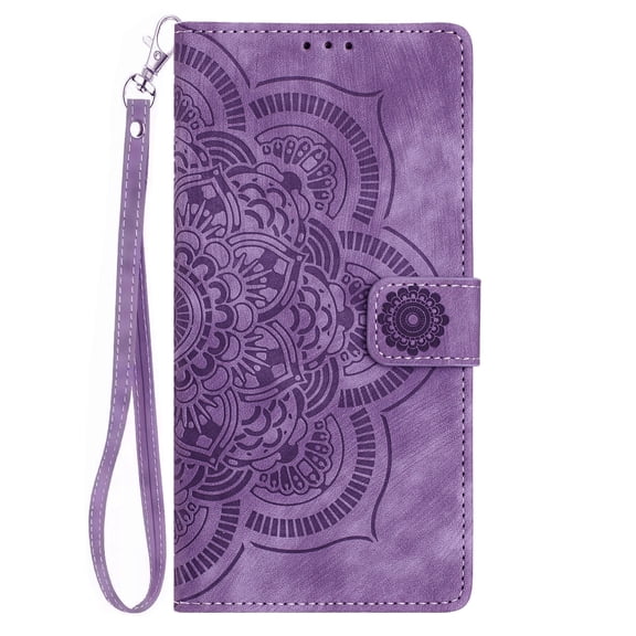 for iPhone 16 Pro Max Wallet Case,PU Leather Embossed Sunflowers Flip Wallet Card Slots Shockproof Wrist Strap Lanyard Case