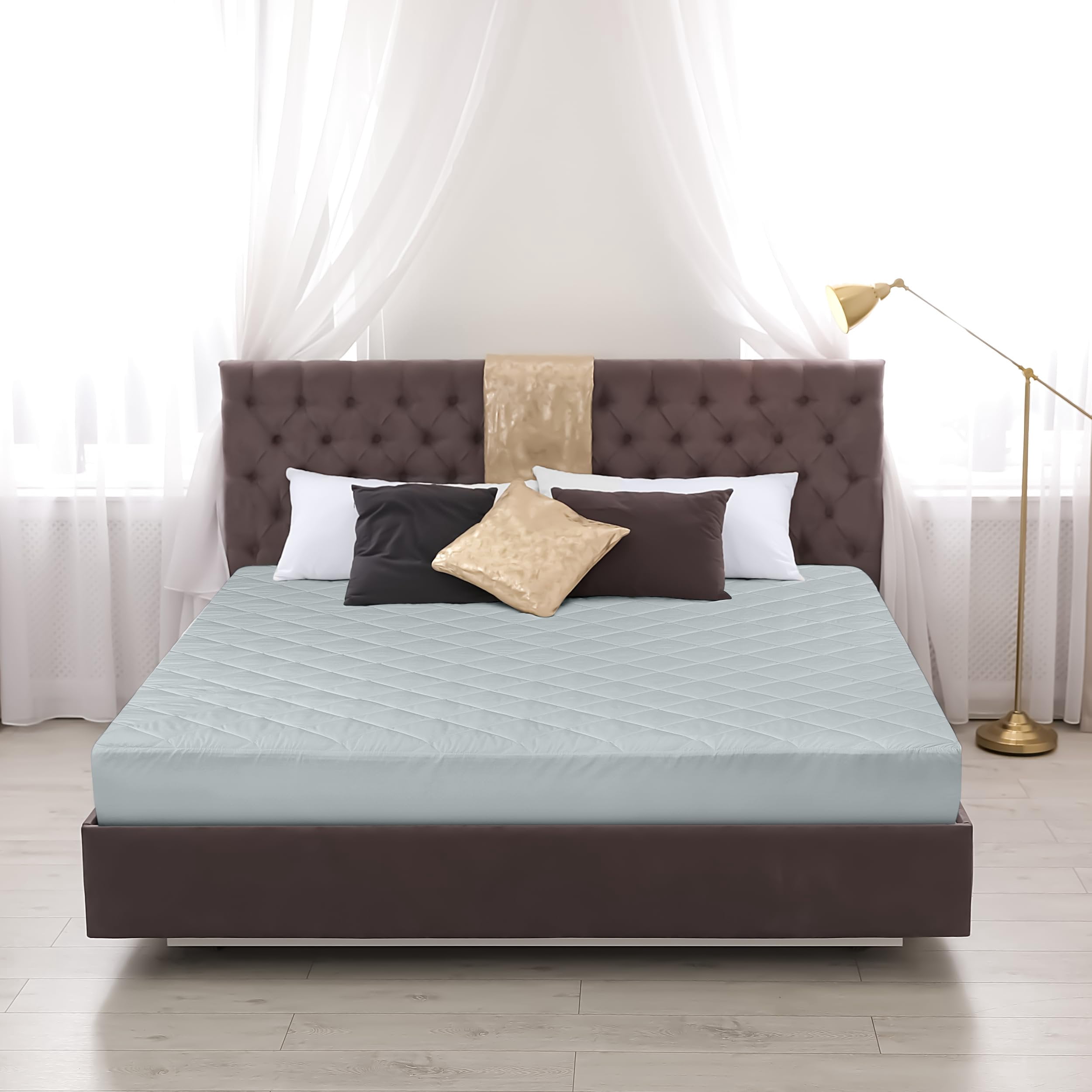 Utopia Bedding Quilted Fitted Mattress Pad, Queen Size, Elastic Fitted Mattress Topper Protector and Cover with Deep Pocket Stretches up to 16 Inches, Machine Washable (Light Grey)