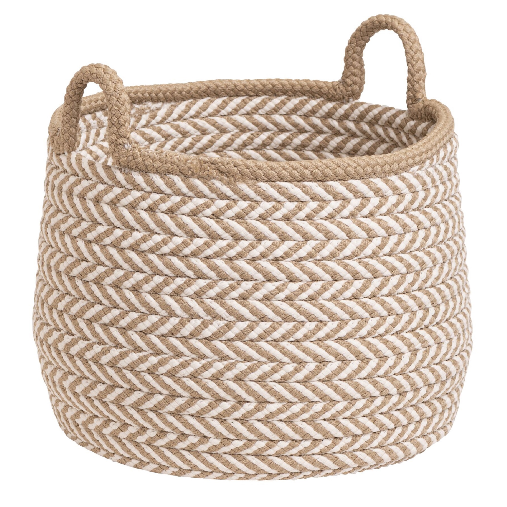 12" Beige and White Handcrafted Round Braided Basket