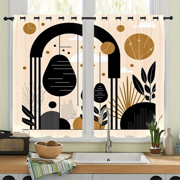 WNOOHIY Abstract Geometric Pattern Grommet Blackout Curtains, Thermal Insulated Noise‑Reducing Room Darkening Curtain Drapes for Bedroom Living Room, 2Pcs