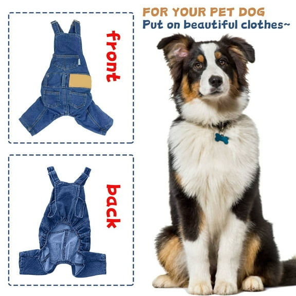 Adjustable Denim Dog Overalls with Soft Lining, Washable Pet Jumpsuit for Small and Medium Dogs, Comfortable Fit Design Blue,S