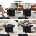 thumbnail image 6 of YOCWO 31.5" Round Coffee Table for Living Room with Wave Base, Mordern MDF Coffee Table for Apartment Small Space with Marble Veneer Finish, Black, 6 of 7
