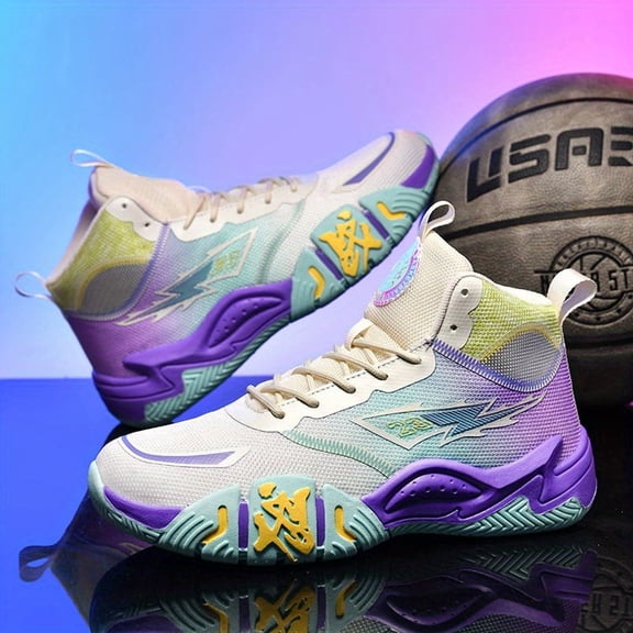 Shoes for Men Yin-yang Dual-color Breathable Flying Woven Upper Basketball Shoes, Wear-resistant Rubber Anti-slip Outsole - High-top Basketball Shoes