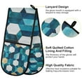 thumbnail image 2 of Yayeee Double Oven Mitt Kitchen Heat Resistant Baking 35" x7" Quilted Glove, Blue White Geometric Patterns, 2 of 6