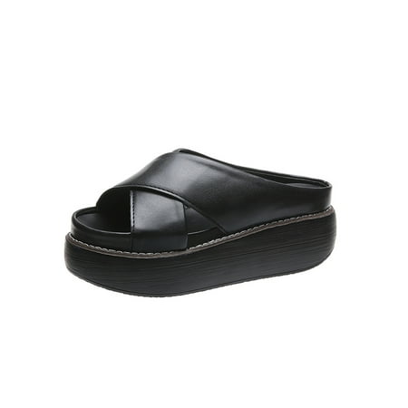 

Colisha Ladies Wedge Sandals Summer Platform Sandal Slip On Slides Indoor Outdoor Fashion Slide Slippers Beach Casual Shoes Black 4