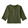 thumbnail image 2 of Penkiiy Breathable Linen Shirt for Girls 5-14 | Tween Casual Long Sleeve Top with Pocket 5-6 Years Green, 2 of 4