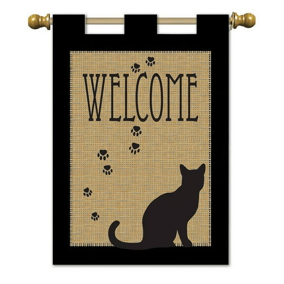 Welcome Cat Burlap Garden Flag