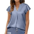 thumbnail image 2 of Blusa de manga corta con volantes para mujer, blusa de satén de manga corta con cuello en V para mujer, blusa de satén de manga corta para mujer, calidad superior, 2 of 5