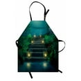 thumbnail image 1 of Garden Apron, Mysterious Stairs with Magic Lanterns Through the Fog Illustration, Unisex Kitchen Bib with Adjustable Neck for Cooking Gardening, Adult Size, Teal Green and Dark Brown, by Ambesonne, 1 of 4