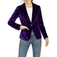 thumbnail image 6 of INSPIRE CHIC Women's Velvet Blazer Solid Color Shawl Collar One Button Wear-to-Work Suit Jacket M Deep Purple, 6 of 8