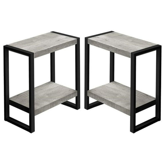 Home Square 2 Tier Wood Top Side Table in Reclaimed Gray and Black - Set of 2