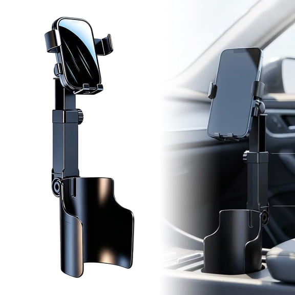 Car Cup Holder Phone Mount with Long Arm and 360° Rotation | Fits 2.5"-4.5" Cup Holders; ABS carbon; 28cm Arm; One-touch; Fits 4"-7" Phones; Car/truck/golf.