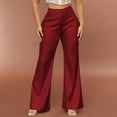 thumbnail image 5 of Viikei Women High Waist Faux Leather Pants,Women's Solid Color Casual Drape Slightly Flared Slim Pants Wine XS, 5 of 5