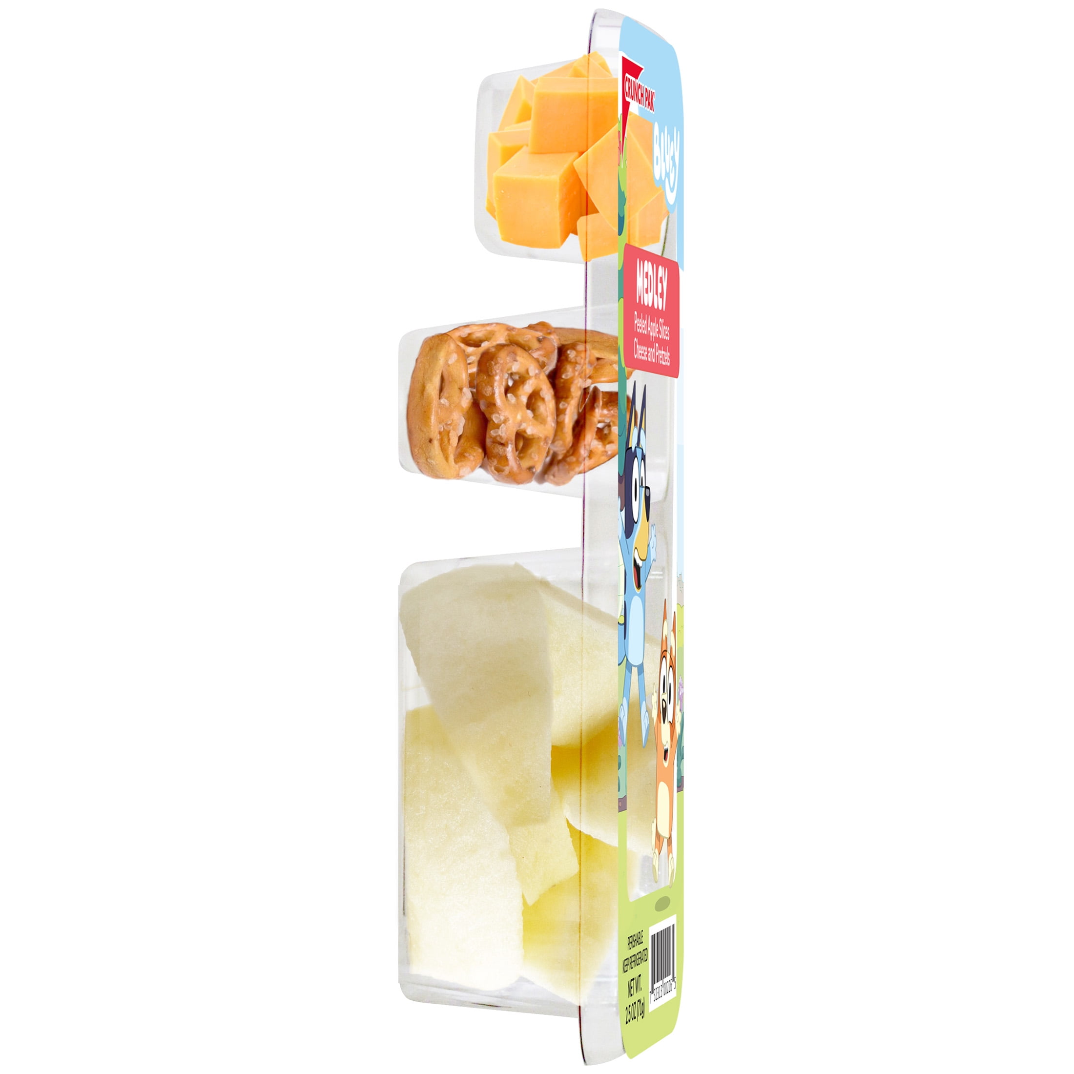 Crunch Pak Snack Featuring Bluey with Fresh Sliced Peeled Apples, Pretzels, and Cheese, 2.5oz Tray