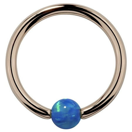 Pink Tourmaline Mens Ring - White Opal - Solid 14kt Rose Gold Captive Bead Rings in 14G - 18G